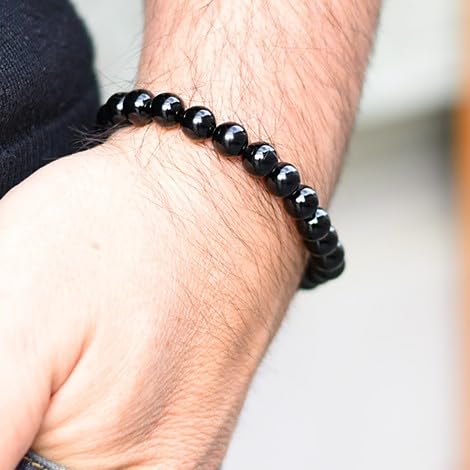 Natural Black Onyx Bracelet | Certified 8mm Adjustable Gemstone Bracelet for Men & Women | Healing, Protection, Success & Abundance