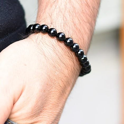 Natural Black Onyx Bracelet | Certified 8mm Adjustable Gemstone Bracelet for Men & Women | Healing, Protection, Success & Abundance