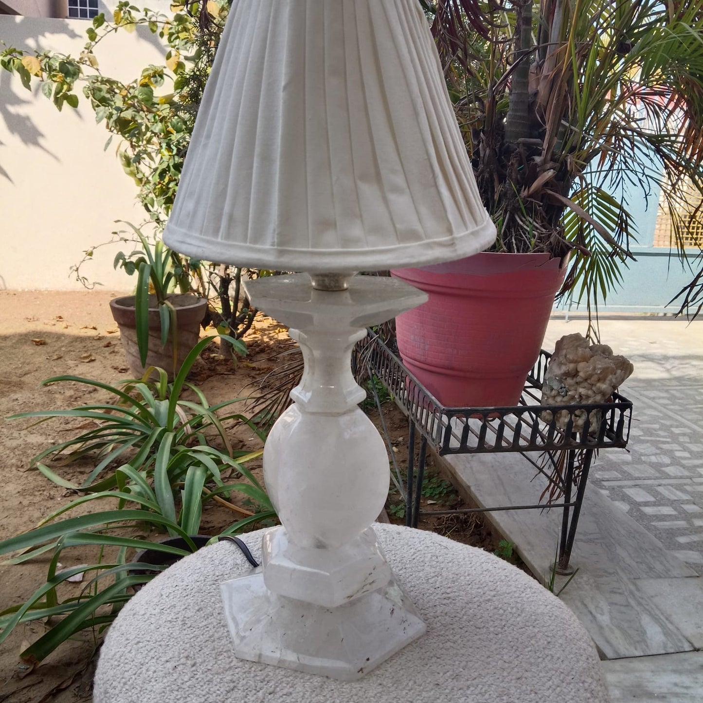 Antique Natural Crystal Table Lamp – 18 Inch | Solid Stone | 7.4 KG - ART AKASHA STUDIO