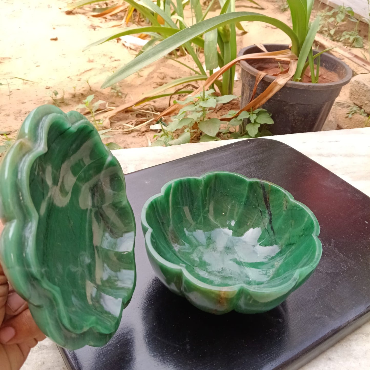 Mughal Green Columbine Jade Bowl with Lid – Handcrafted Natural Jade Stone Decorative Storage Bowl for Luxury Décor & Gifting