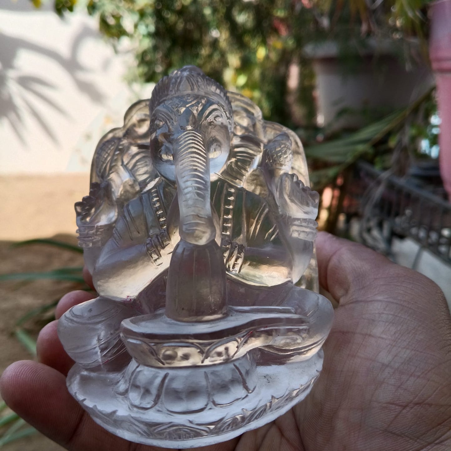 Natural Clear Quartz Crystal Ganesha Worshipping Shivling | Brazilian Crystal Stone - ART AKASHA STUDIO