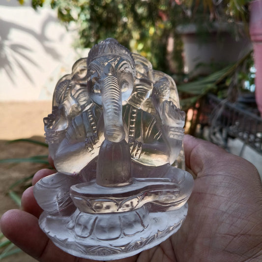 Natural Clear Quartz Crystal Ganesha Worshipping Shivling | Brazilian Crystal Stone