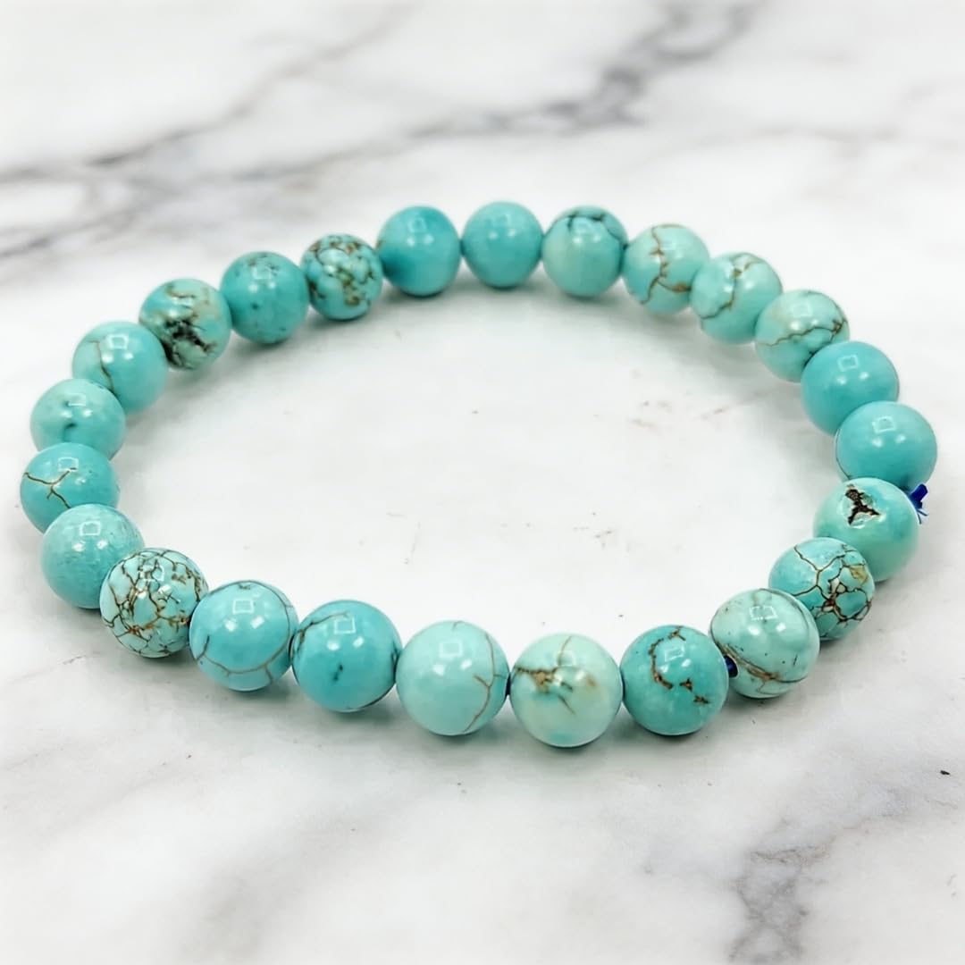 Natural African Turquoise Bracelet | 8mm Smooth Cut Gemstone Stretch Bracelet for Men & Women | Protection, Growth & Positive Energy