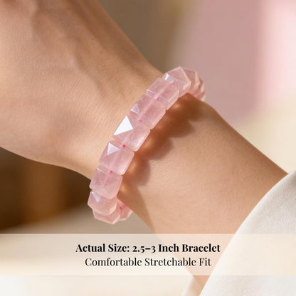Natural Rose Quartz Crystal Bracelet | Certified Square Pyramid Beads Bracelet for Men & Women | Love, Relationship, Marriage & Emotional Healing