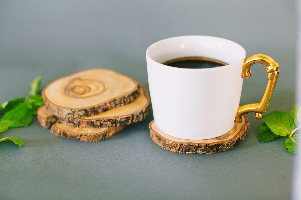 Sahaj Hast Natural Wooden 4" Coasters – Set of 4 (Round) - ART AKASHA STUDIO