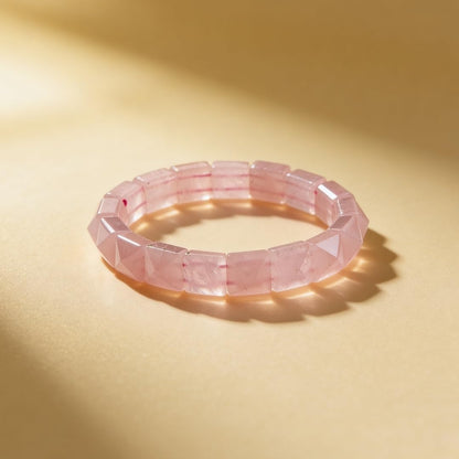 Natural Rose Quartz Crystal Bracelet | Certified Square Pyramid Beads Bracelet for Men & Women | Love, Relationship, Marriage & Emotional Healing