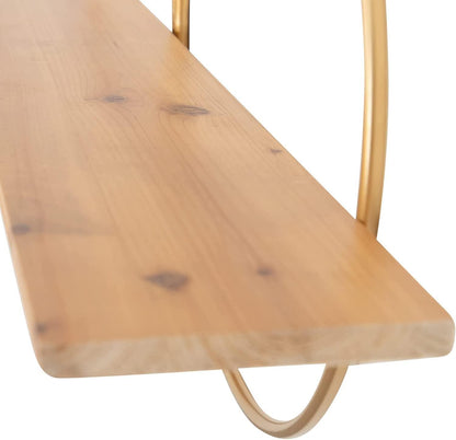 Modern Gold Geometric Wall Shelf – Stylish Metal Frame with Wooden Panel - ART AKASHA STUDIO