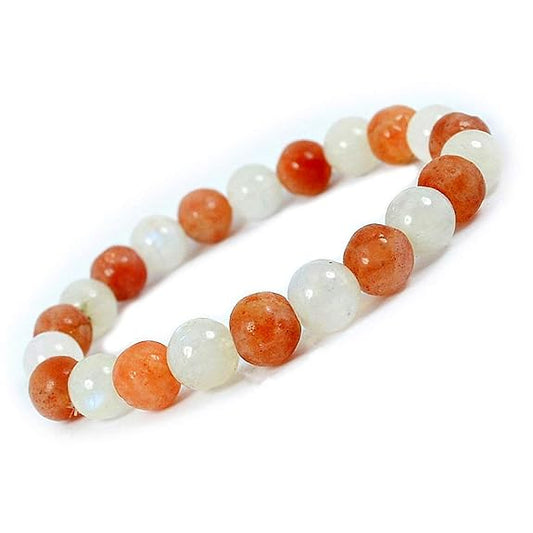 Moonstone & Sunstone Healing Crystal Bracelet – Unisex Adult (Peach & White) - ART AKASHA STUDIO