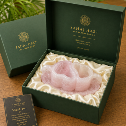 Handcrafted Rose Quartz Heart Coffee Cup Set with Tray | Luxury Couple Gift