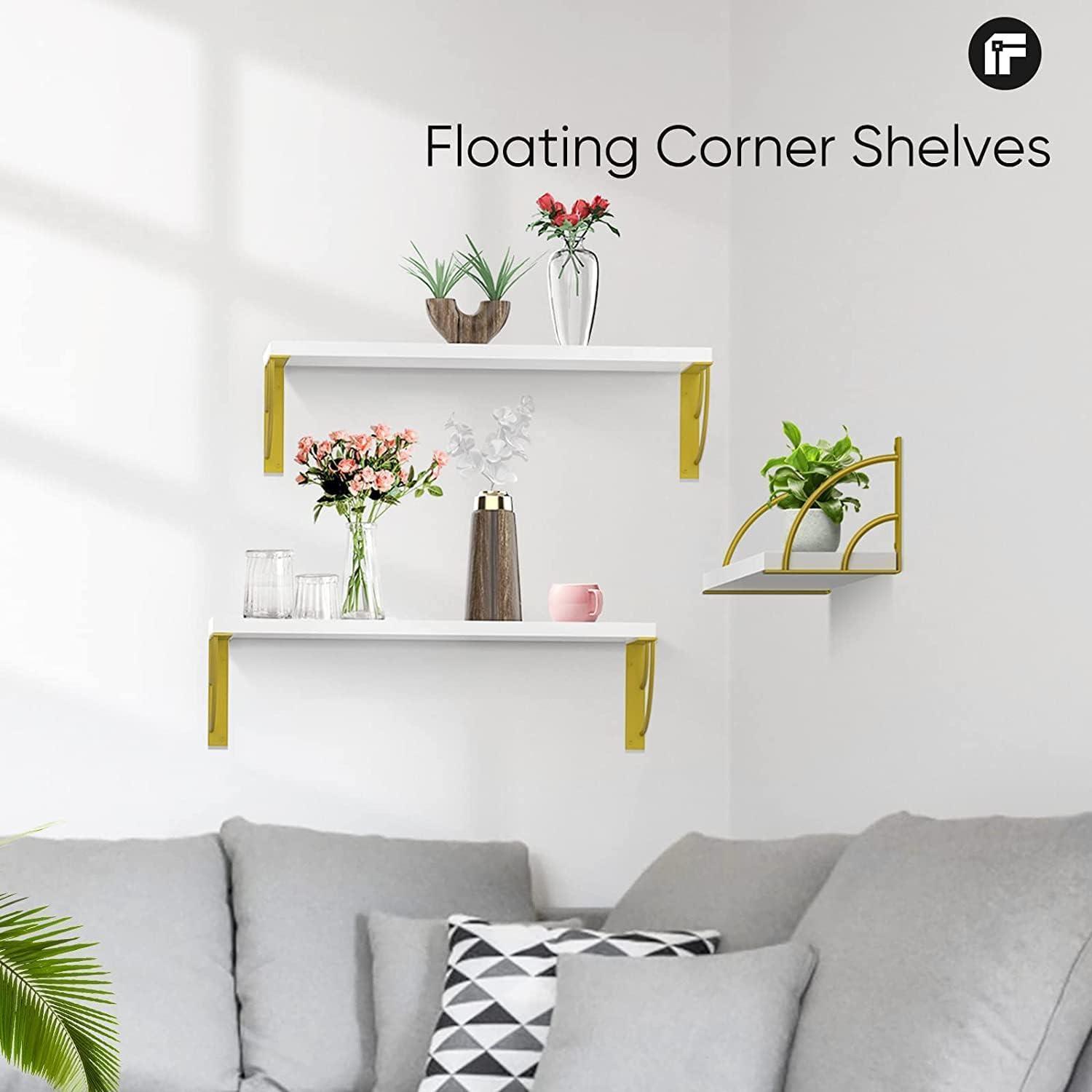 Sahaj Hast Set of 3 White Wood Wall Shelves – Modern Storage and Display Solution for Any Room - ART AKASHA STUDIO