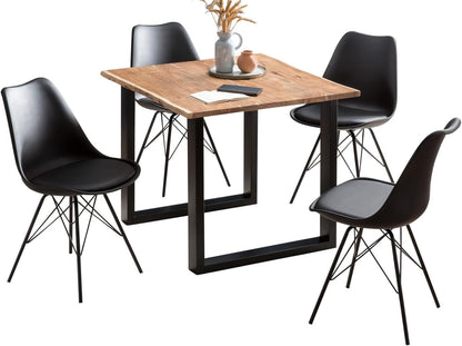 Sahajhast Solid Acacia Wood Dining Table with Real Wane Edge and Metal Legs – Natural Finish - ART AKASHA STUDIO