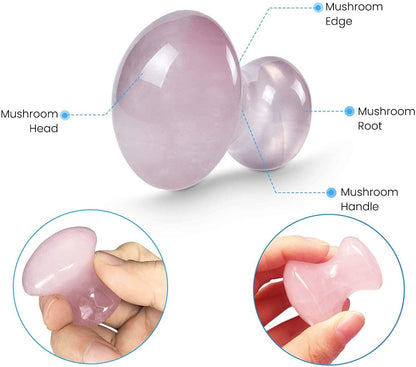 Sahajhast Certified Gua Sha Massage Tool,2pcs Mushroom Shape Rose Quartz/Green Aventurine Jade Stone Crystal Guasha Scraping Stone - ART AKASHA STUDIO