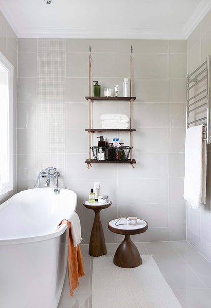 Wood Hanging Shelf Wall Swing Storage Shelves Jute Rope Organizer Rack, 3 Tier - ART AKASHA STUDIO