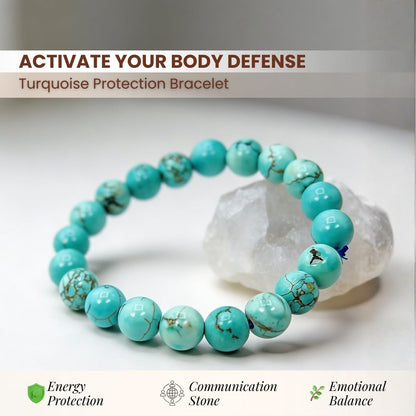 Natural African Turquoise Bracelet | 8mm Smooth Cut Gemstone Stretch Bracelet for Men & Women | Protection, Growth & Positive Energy