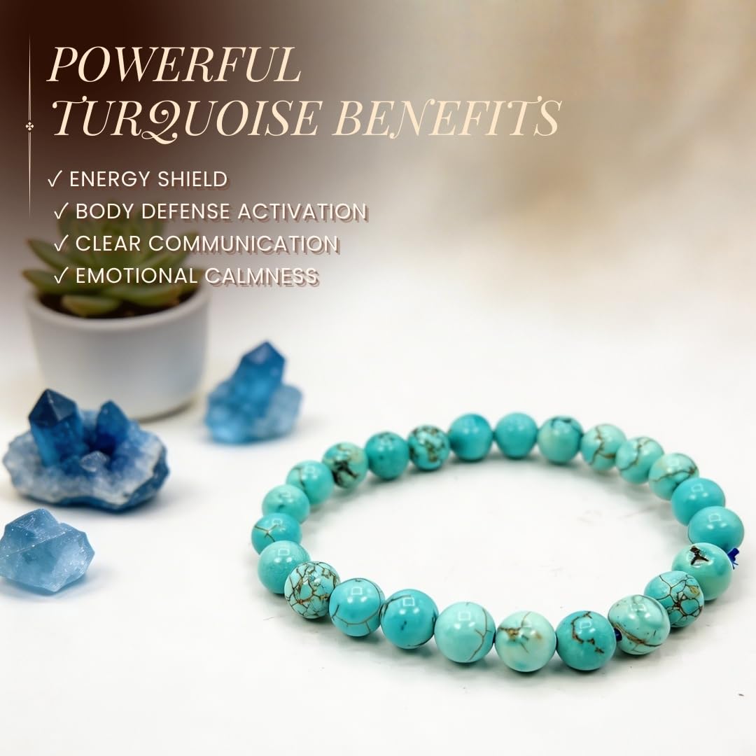 Natural African Turquoise Bracelet | 8mm Smooth Cut Gemstone Stretch Bracelet for Men & Women | Protection, Growth & Positive Energy