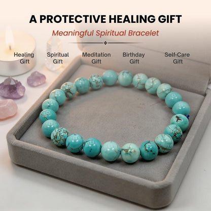 Natural African Turquoise Bracelet | 8mm Smooth Cut Gemstone Stretch Bracelet for Men & Women | Protection, Growth & Positive Energy