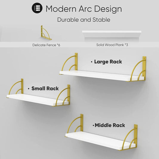 Sahaj Hast Set of 3 White Wood Wall Shelves – Modern Storage and Display Solution for Any Room - ART AKASHA STUDIO