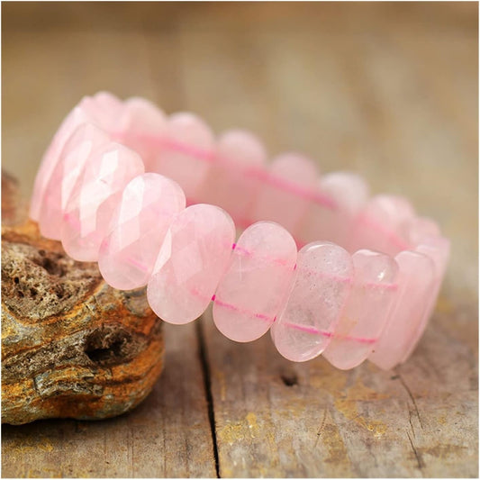 Sahaj Hast Rose Quartz Oval Diamond-Cut Pink Bracelet - ART AKASHA STUDIO