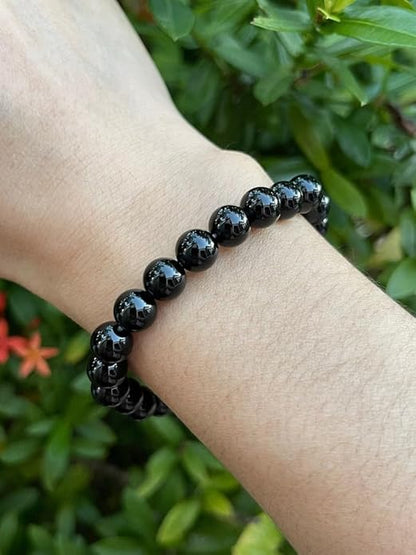 Natural Black Onyx Bracelet | Certified 8mm Adjustable Gemstone Bracelet for Men & Women | Healing, Protection, Success & Abundance