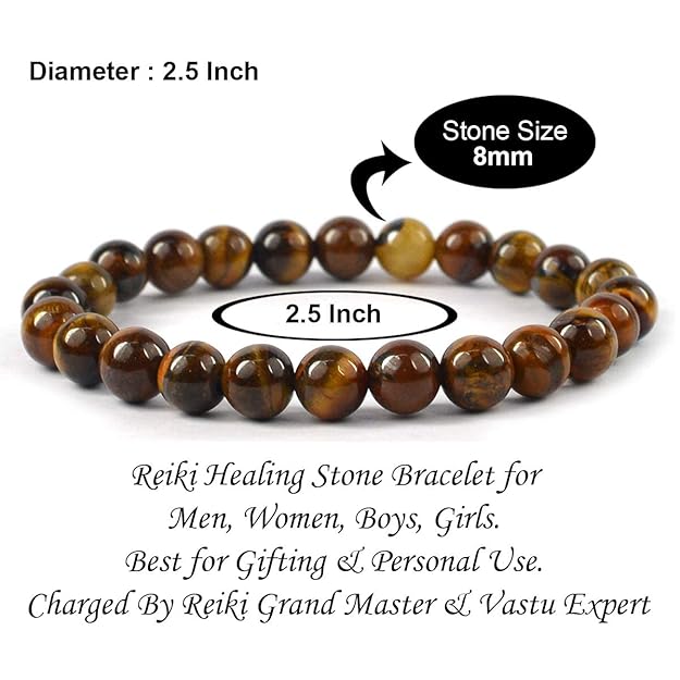 Natural Tiger Eye Crystal Bracelet 8mm Beads | Certified Gemstone Bracelet for Protection, Confidence, Wealth & Chakra Healing