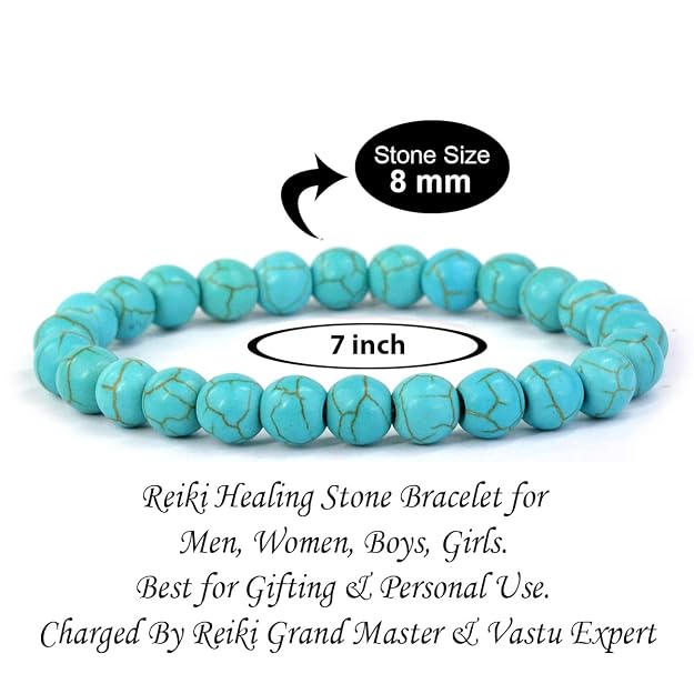 Natural Turquoise Crystal Bracelet | Certified Semi-Precious Gemstone Stretch Bracelet for Men & Women | Reiki Healing, Communication, Protection & Chakra Balance  Product Description