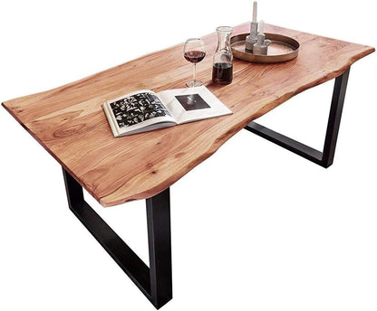 Sahajhast Solid Acacia Wood Dining Table with Real Wane Edge and Metal Legs – Natural Finish - ART AKASHA STUDIO