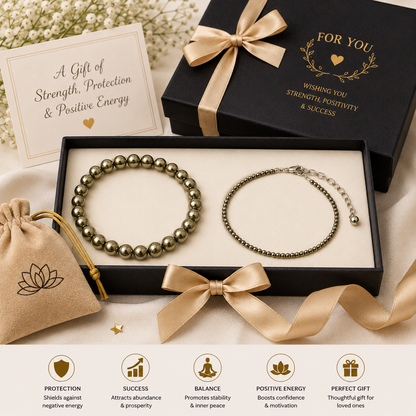 Pyrite Bracelet & Anklet Couple Combo | Natural Pyrite Crystal Jewelry Set for Men & Women | Protection, Prosperity & Positive Energy