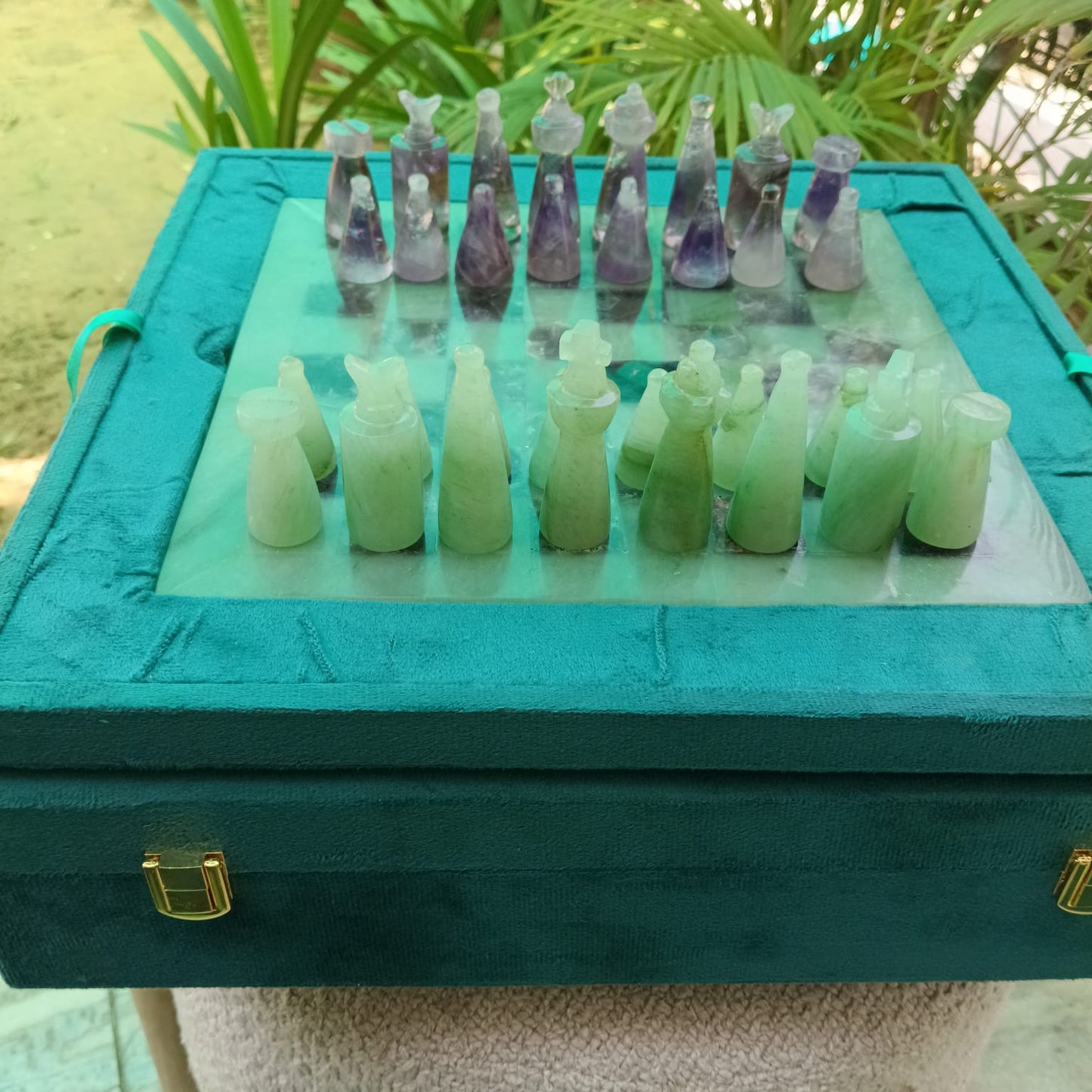 Handcrafted Luxury Gemstone Chess Set | 10" x 10" | Vintage 1940-Inspired Design