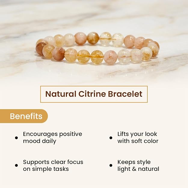Natural Citrine Crystal Bracelet | Certified 8mm Gemstone Bracelet for Success, Prosperity & Positive Energy