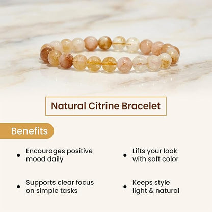 Natural Citrine Crystal Bracelet | Certified 8mm Gemstone Bracelet for Success, Prosperity & Positive Energy