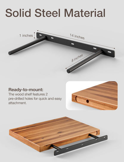 Sahajhast Deep Floating Wooden Wall Shelf – Rustic Farmhouse Style (16 x 12 Inch) | set of 2 - ART AKASHA STUDIO
