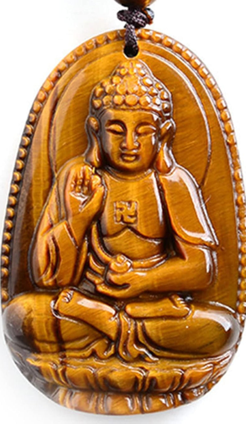 SahajHast Natural Tiger Eye Buddha Pendant | Reiki Healing Crystal Amulet for Protection & Wealth | Unisex Lucky Charm - ART AKASHA STUDIO