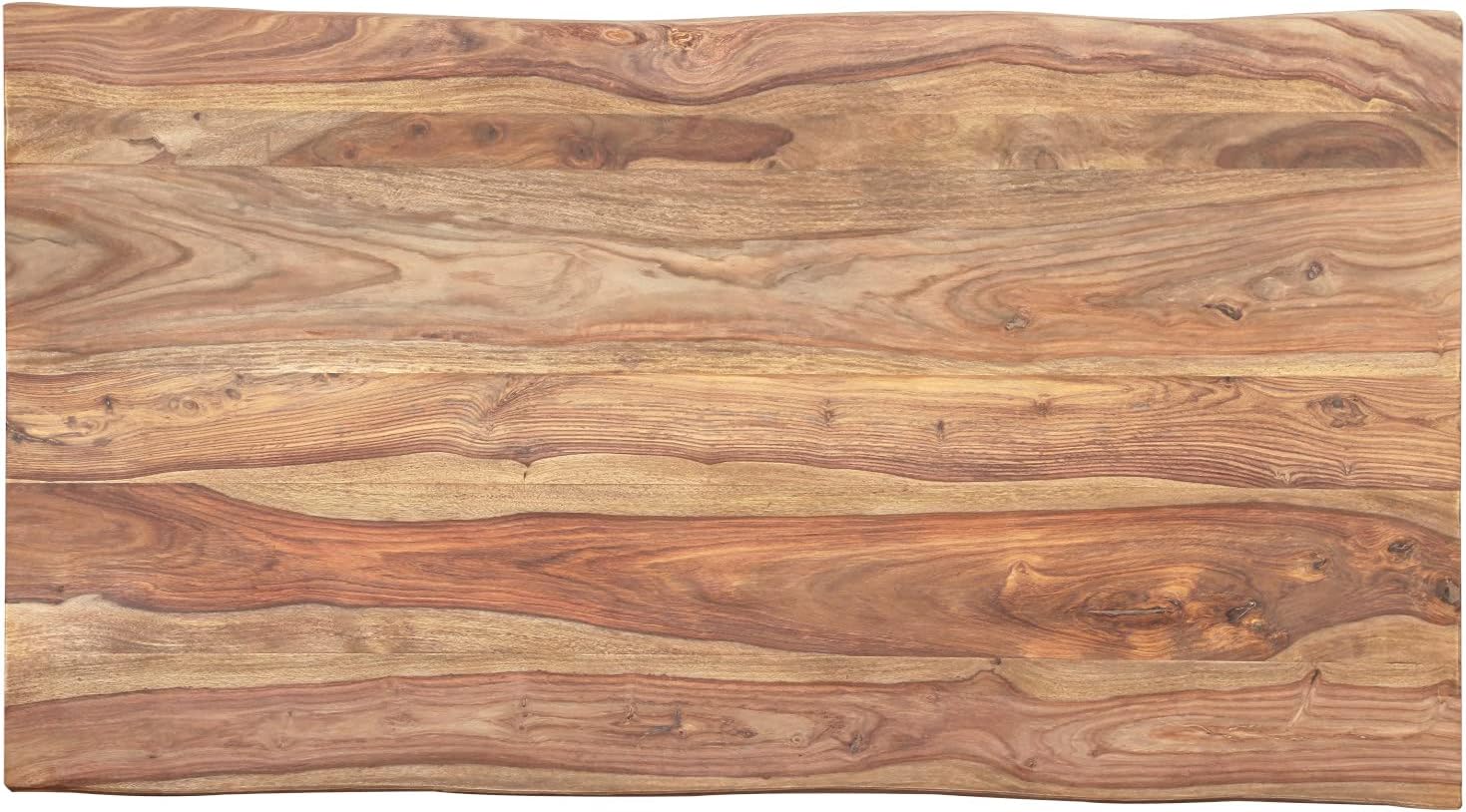 Sahajhast Solid Sheesham Wood Dining Table with Real Wane Edge and Silver U-Frame Base – Natural Finish - ART AKASHA STUDIO