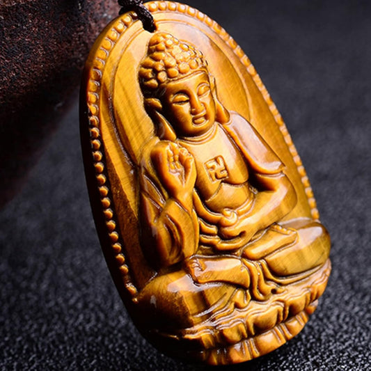 SahajHast Natural Tiger Eye Buddha Pendant | Reiki Healing Crystal Amulet for Protection & Wealth | Unisex Lucky Charm - ART AKASHA STUDIO