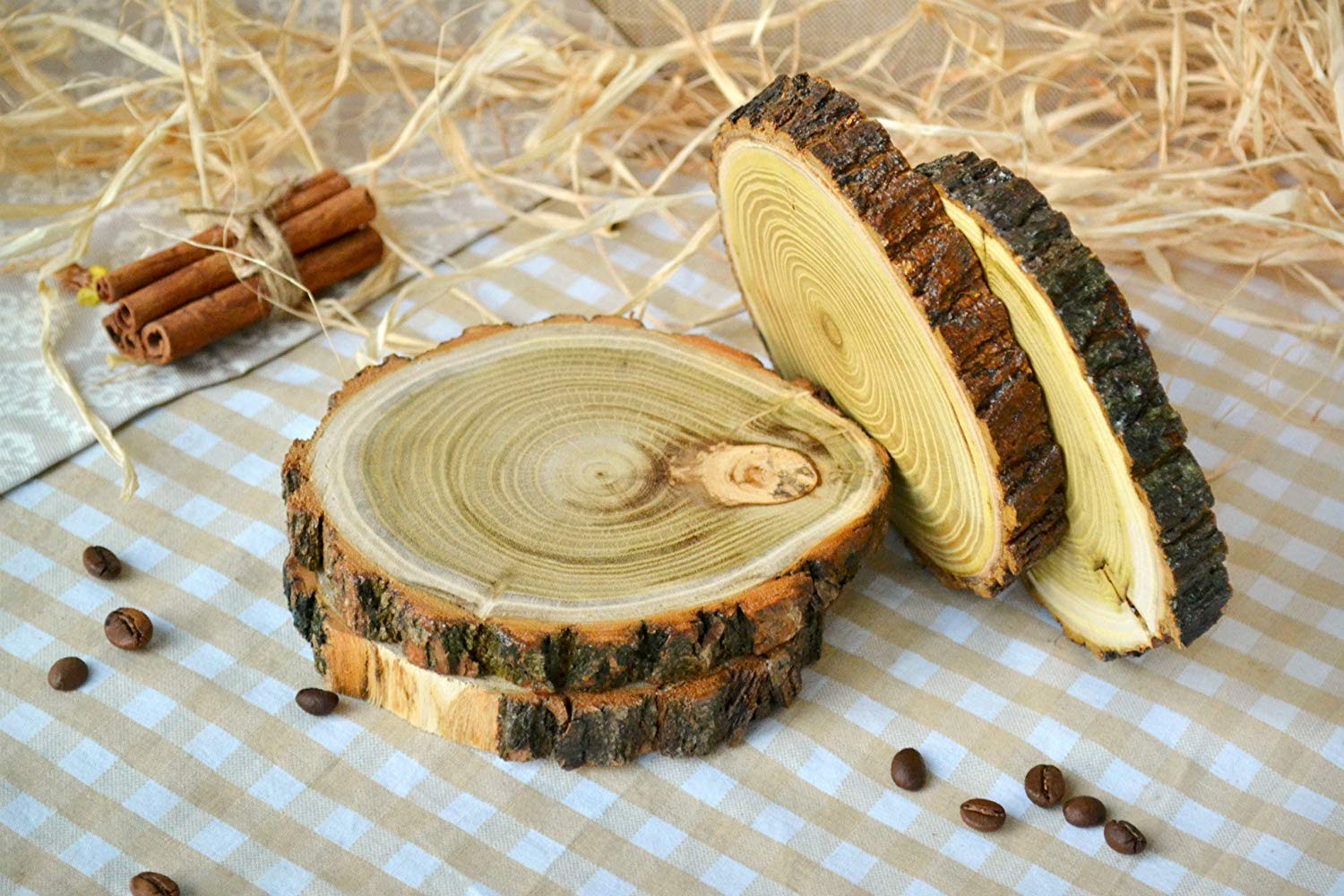 Sahaj Hast Natural Wooden 4" Coasters – Set of 4 (Round) - ART AKASHA STUDIO