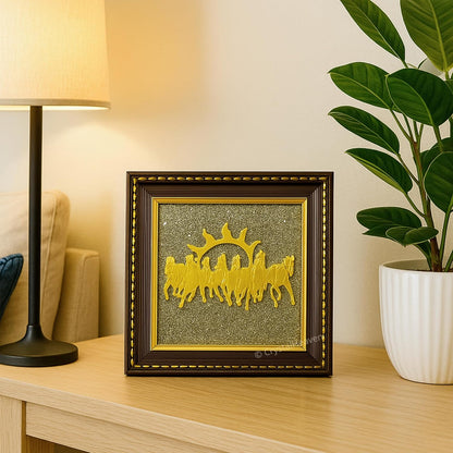 Pyrite 7 Horse Dust Frame – Wealth, Success & Positive Energy Wall Décor | Vastu & Feng Shui | Handmade Luxury Frame