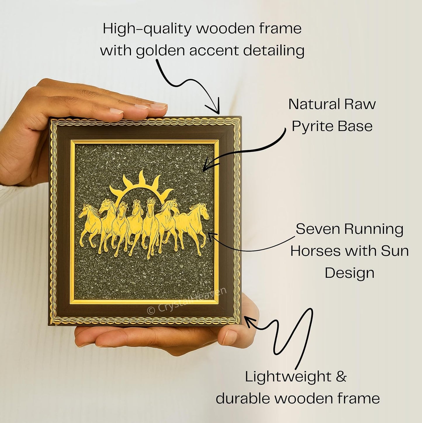 Pyrite 7 Horse Dust Frame – Wealth, Success & Positive Energy Wall Décor | Vastu & Feng Shui | Handmade Luxury Frame