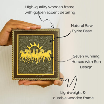 Pyrite 7 Horse Dust Frame – Wealth, Success & Positive Energy Wall Décor | Vastu & Feng Shui | Handmade Luxury Frame