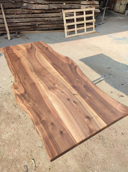 Sahaj Hast Live Edge Tabletop – Solid Walnut Wood Slab | Rustic Natural Kitchen Tabletop | Handmade Custom Furniture | Modern Farmhouse Style - ART AKASHA STUDIO