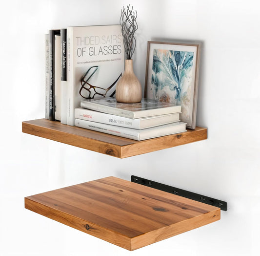 Sahajhast Deep Floating Wooden Wall Shelf – Rustic Farmhouse Style (16 x 12 Inch) | set of 2 - ART AKASHA STUDIO