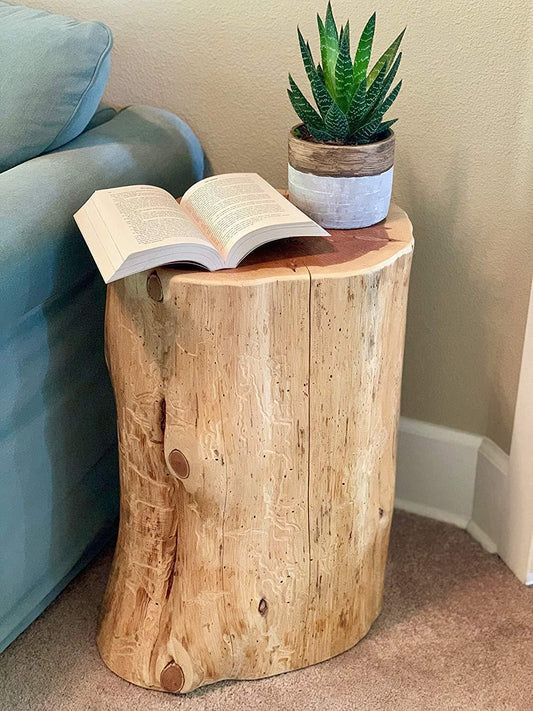 Sahaj Hast Tree Stump Side Table – Rustic Wooden Accent for Unique Home Decor - ART AKASHA STUDIO