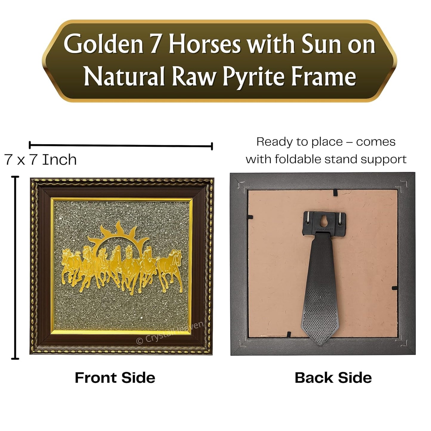 Pyrite 7 Horse Dust Frame – Wealth, Success & Positive Energy Wall Décor | Vastu & Feng Shui | Handmade Luxury Frame
