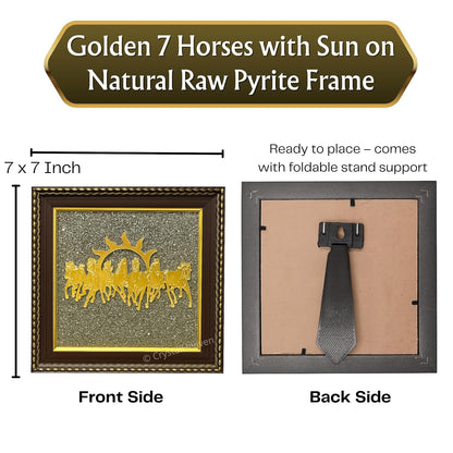 Pyrite 7 Horse Dust Frame – Wealth, Success & Positive Energy Wall Décor | Vastu & Feng Shui | Handmade Luxury Frame