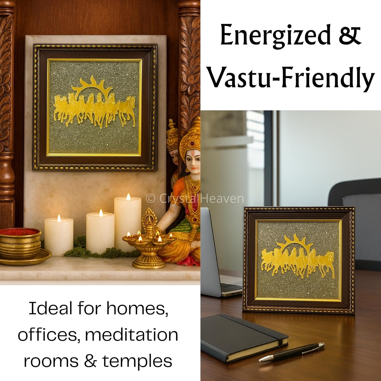 Pyrite 7 Horse Dust Frame – Wealth, Success & Positive Energy Wall Décor | Vastu & Feng Shui | Handmade Luxury Frame