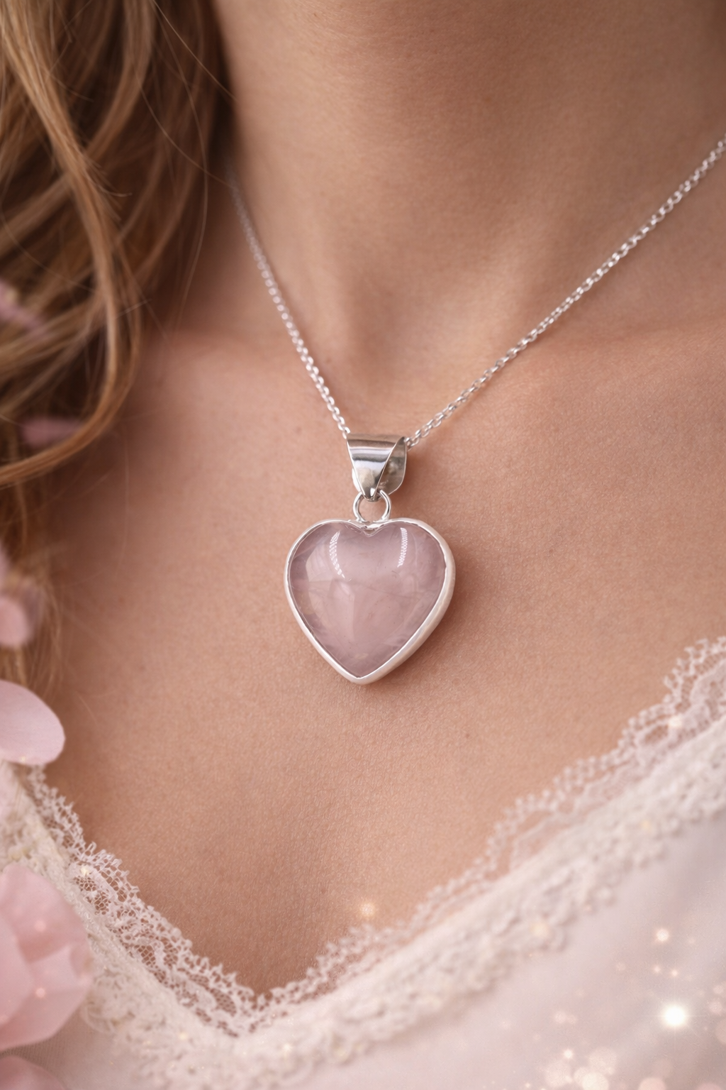 Handmade Rose Quartz Heart Pendant – Silver Coated Natural Pink Gemstone | Symbol of Love | Elegant Gift for Her - ART AKASHA STUDIO