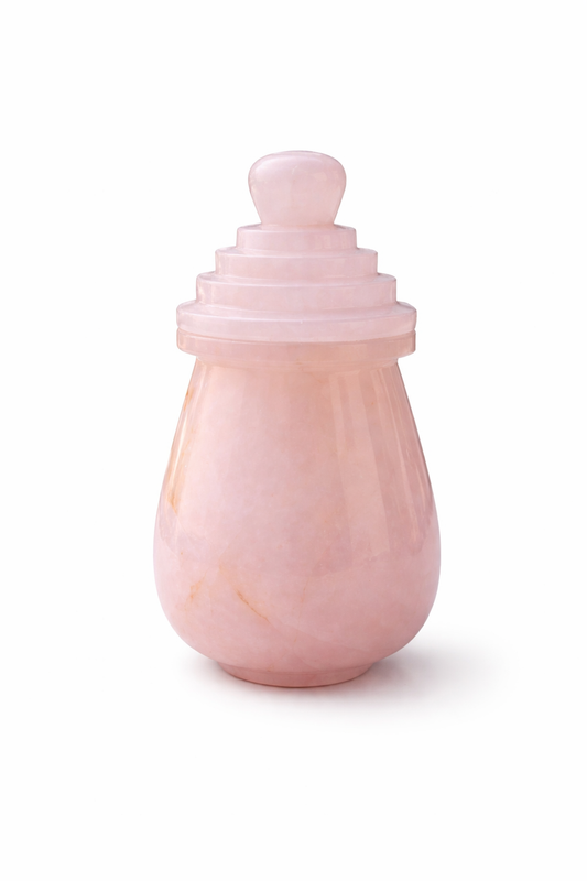 Rose Quartz Mughal Jar with Lid – Handcrafted Natural Gemstone Storage Jar for Luxury Décor & Gifting