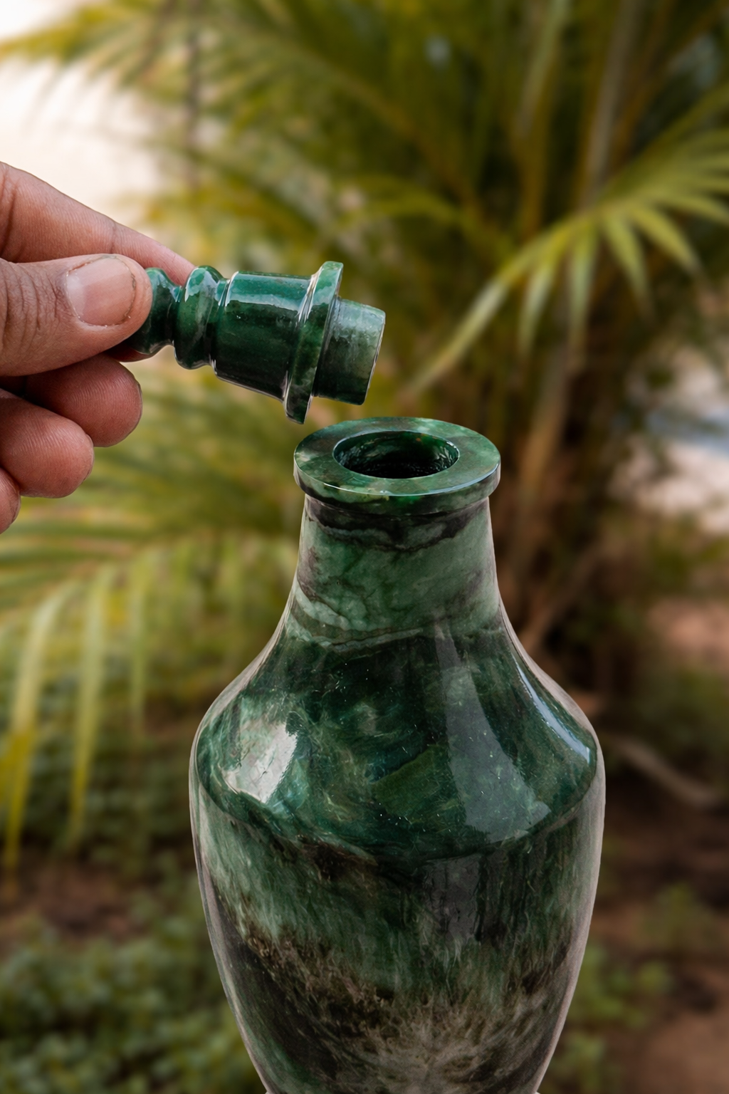 Green Moss Agate Surai (Stone Bottle) – Handcrafted Mughal Style Decorative Surahi for Luxury Décor & Gifting - ART AKASHA STUDIO