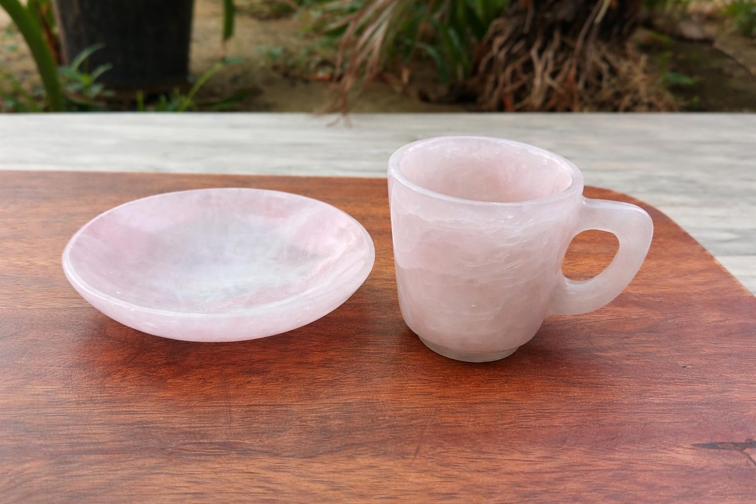 Rose Quartz Cup & Saucer Set of 2 – Handmade Gemstone Tea Cups with Velvet Gift Box | Luxury Gifting & Home Décor - ART AKASHA STUDIO