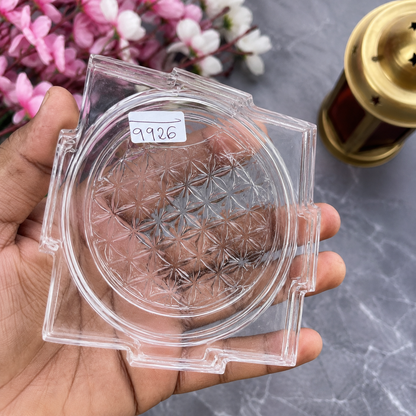 Natural Clear Quartz Shree Yantra | Hand-Carved Sacred Geometry Crystal | 992g | Luxury Vastu & Meditation Décor