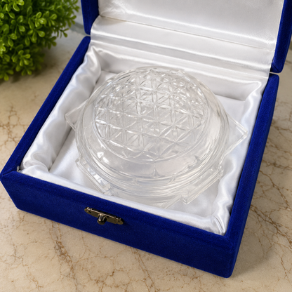 Natural Clear Quartz Shree Yantra | Hand-Carved Sacred Geometry Crystal | 992g | Luxury Vastu & Meditation Décor